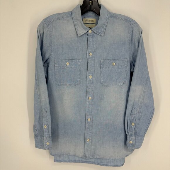 Madewell Chambray Button Down Top Light Wash Denim Long Sleeve Cotton Classic - Picture 1 of 7